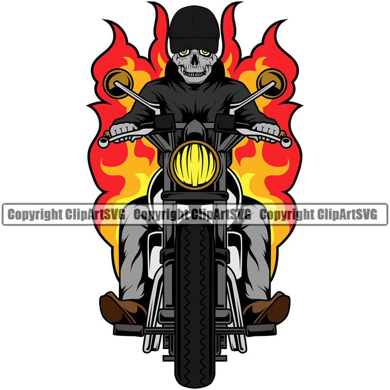 Motorcycle Bike Biker Cycle Chopper Motorbike Skull Body Backside Fire Design Element White Background Ride Rider Racer Rider Transportation Vehicle Art Design Logo Clipart SVG
