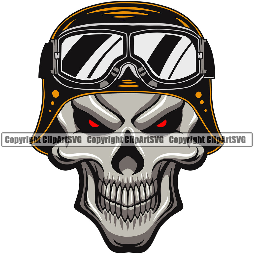 Motorcycle Bike Biker Cycle Chopper Motorbike Ride Rider Racer Skull Skeleton Red Eyes And Sunglasses Helmet Design Element Rider Transportation Vehicle Art Design Logo Clipart SVG