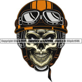 Motorcycle Bike Biker Cycle Chopper Motorbike Skull Yellow Color Face And Colorful Helmet Design Element Ride Rider Racer Rider Transportation Vehicle Art Design Logo Clipart SVG