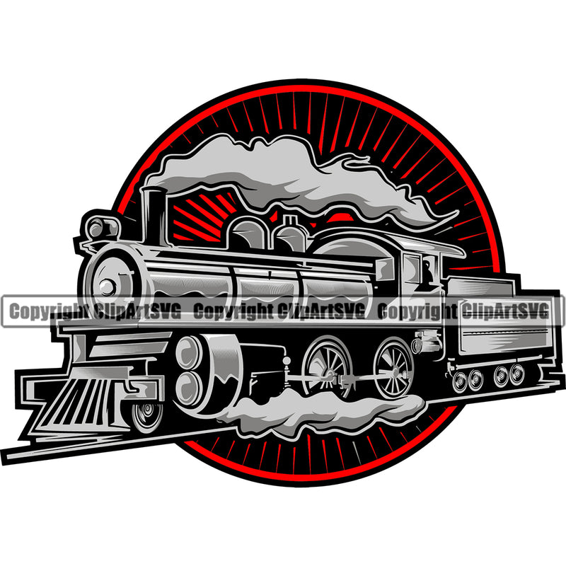 Transportation Train Red Color Design Element Railway Travel Locomotive Railroad transport Old Rail Steam Engine Travel Vector Clipart SVG