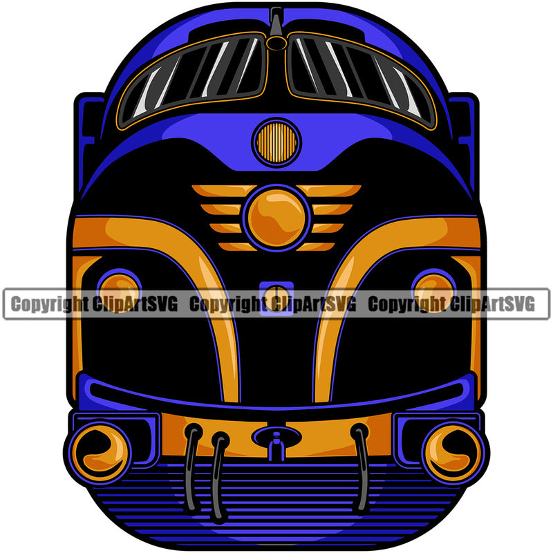 Train Transportation Blue Color Design Element Railway Travel Locomotive Railroad transport Old Rail Steam Engine Travel Clipart SVG