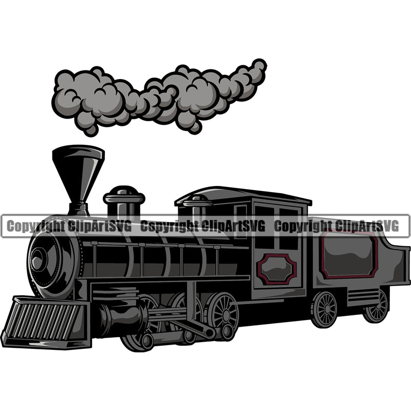 Train Transportation Black Color Design Element Steam Steam Engine Travel Railway Travel Locomotive Railroad transport Old Clipart SVG