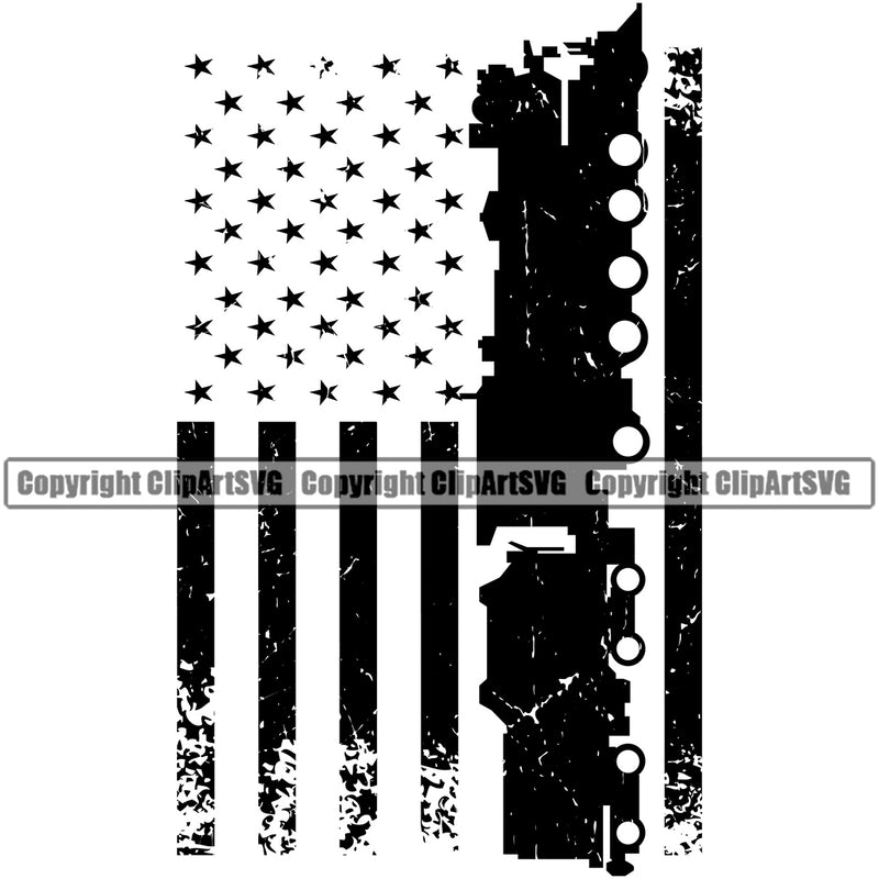 Train Transportation USA Flag Design Element Black Color Railway Travel Locomotive Railroad Engine Travel Rail Steam Clipart SVG