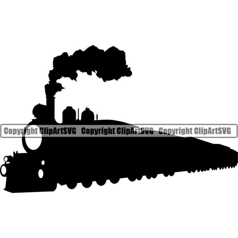 Train Transportation Steam Black Color Design Element Railway Travel Locomotive Railroad Transport Old Rail Engine Travel Vector Clipart SVG