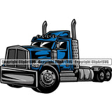 Transportation Truck Blue Color Design Element Commercial Vehicle Move Moving Business Company Logo Semi Tractor Trailer Big Rig 18 Wheeler Truck Driver Trucker Trucking Shipping Vector Clipart SVG