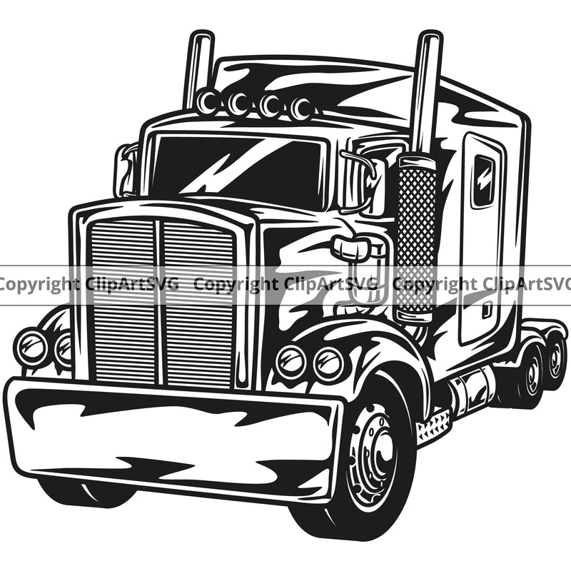 Transportation Truck Vector Design Element Trailer Big Rig 18 Wheeler Truck Driver Trucker Trucking Shipping Transport Cargo Hauler Delivery Clipart SVG