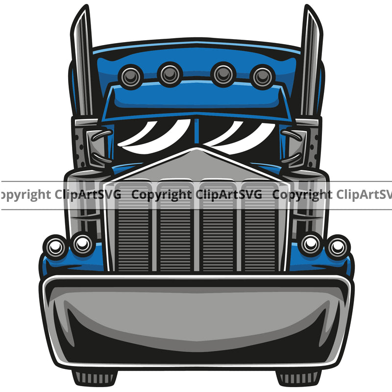 Transportation Truck Blue Color Design Element Tractor Trailer Big Rig 18 Wheeler Truck Driver Trucker Trucking Shipping Transport Cargo Hauler Delivery Commercial Vehicle Move Moving Business Clipart SVG