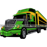 Transportation Truck Green Color Design Semi Tractor Trailer Big Rig 18 Wheeler Truck Driver Trucker Trucking Shipping Transport Cargo Vehicle Move Moving Business Company Logo Clipart SVG