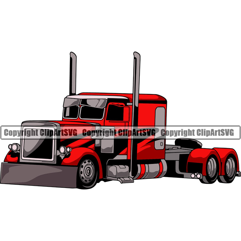 Transportation Truck Red Color Design Semi Tractor Trailer Big Rig 18 Wheeler Truck Driver Trucker Trucking Commercial Vehicle Move Moving Business Company Logo Clipart SVG
