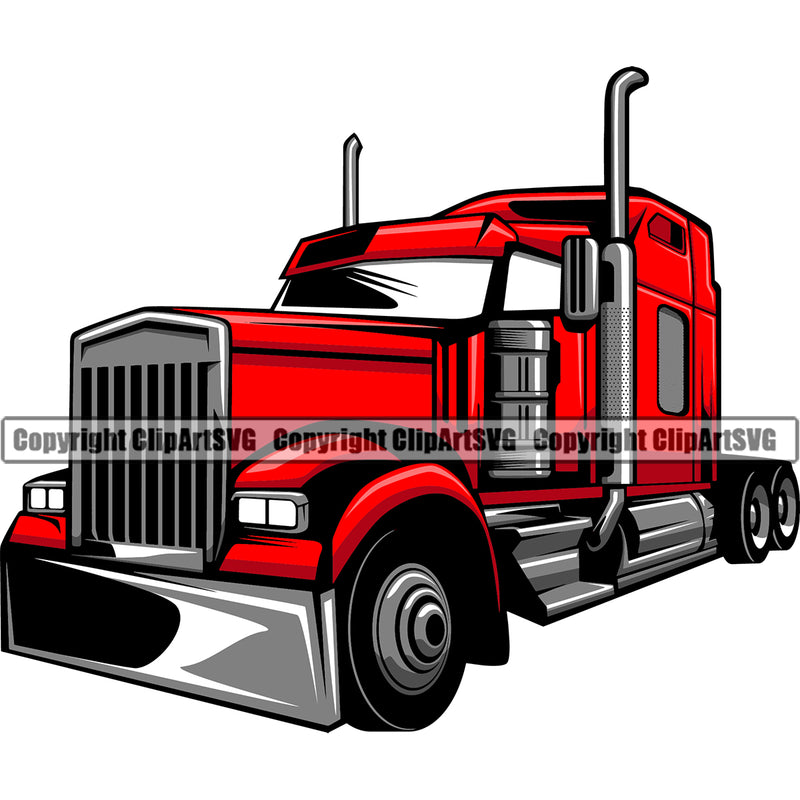Transportation Truck Red Color Design Element Driver Trucker Trucking Shipping Transport Cargo Haul Hauler Delivery Transportation Commercial Vehicle Move Moving Clipart SVG