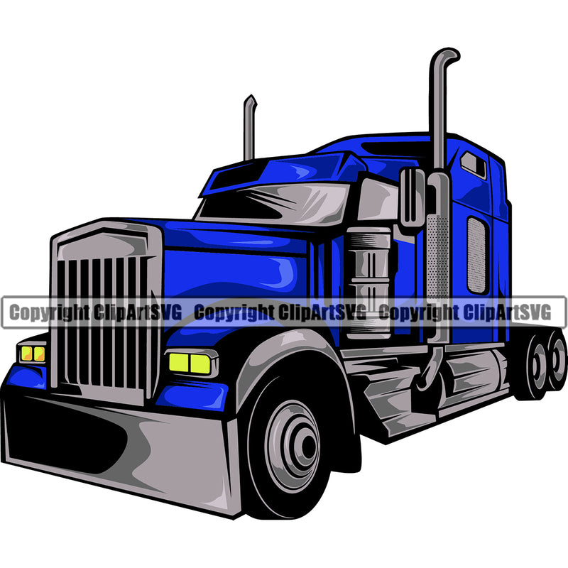 Transportation Truck Blue Color Design Element Big Rig 18 Wheeler Truck Driver Trucker Trucking Shipping Transport Cargo   Haul Hauler Delivery Vector Clipart SVG