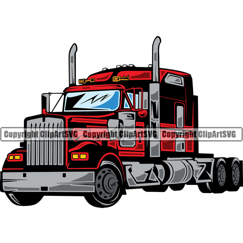 Transportation Truck Head Red Color Design Semi Tractor Trailer Big Rig 18 Wheeler Truck Driver Trucker Trucking Shipping Transport Cargo Move Moving Business Company Logo Clipart SVG