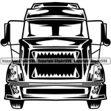 Transportation Truck Black Color Teeth Design Commercial Vehicle Move Moving Business Company Logo Trailer Big Rig 18 Wheeler Truck Driver Trucker Trucking Shipping Transport Cargo Clipart SVG