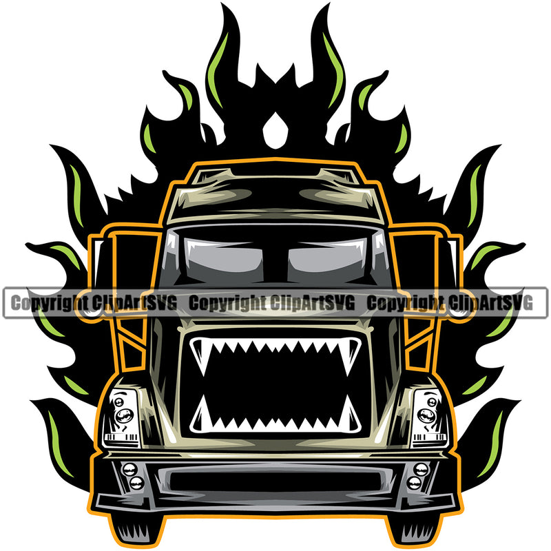 Transportation Truck Danger Look Color Design Semi Tractor Trailer Big Rig 18 Wheeler Truck Driver Trucker Trucking Shipping Transport Cargo Hauler Delivery Vector Clipart SVG