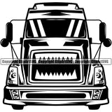 Transportation Truck Black Color Design Teeth Commercial Vehicle Move Moving Business Company Logo Trailer Big Rig 18 Wheeler Truck Driver Trucker Trucking Shipping Transport Cargo Vector Clipart SVG