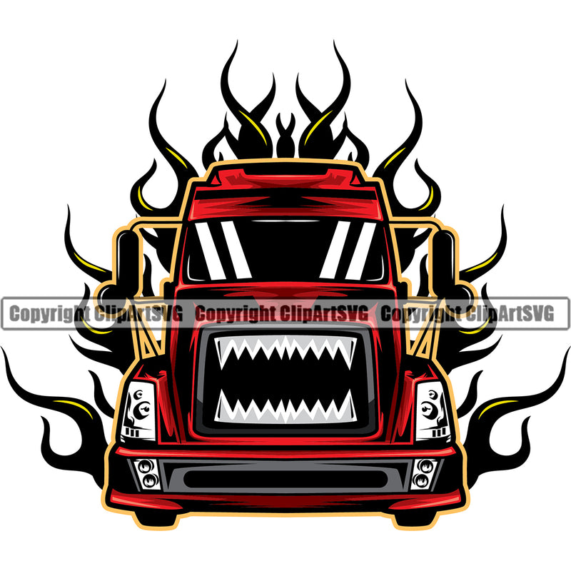 Transportation Truck Red Color Head Design Driver Trucker Trucking Shipping Transport Cargo Semi Tractor Trailer Big Rig 18 Wheeler Vehicle Move Moving Business Company Logo Vector Clipart SVG