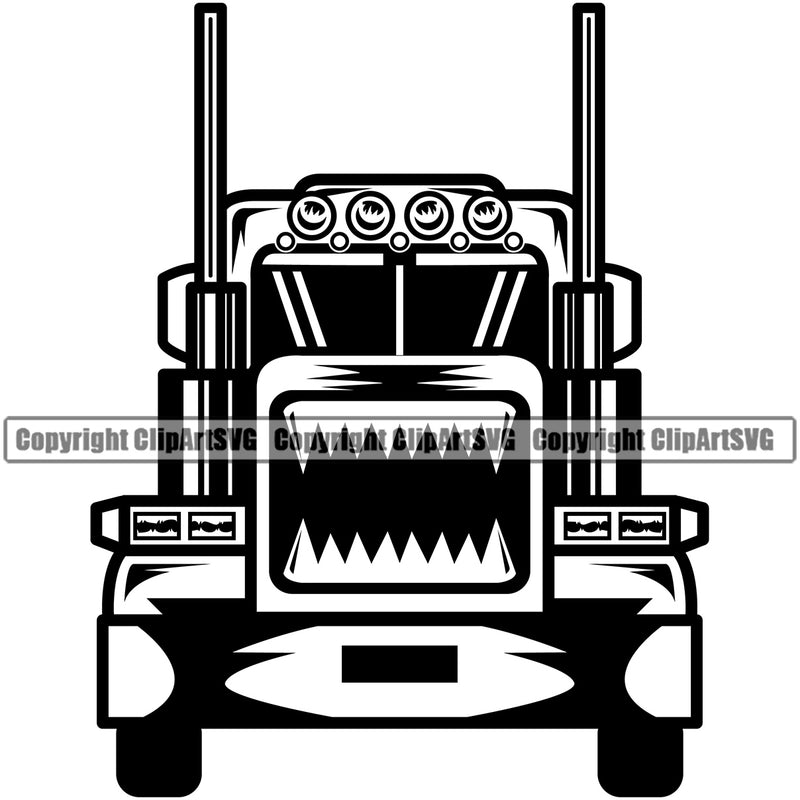 Transportation Truck Head Design Vehicle Move Moving Business Company Logo Trailer Big Rig 18 Wheeler Truck Driver Trucker Trucking Shipping Transport Cargo Clipart SVG