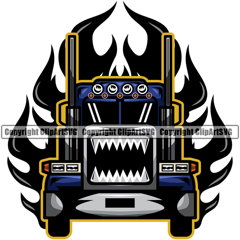 Transportation Truck Danger Face Design Colorful Big Rig 18 Wheeler Truck Driver Trucker Trucking Shipping Transport Cargo Hauler Delivery Move Moving Business Company Clipart SVG