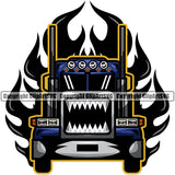 Transportation Truck Danger Face Design Colorful Big Rig 18 Wheeler Truck Driver Trucker Trucking Shipping Transport Cargo Hauler Delivery Move Moving Business Company Clipart SVG