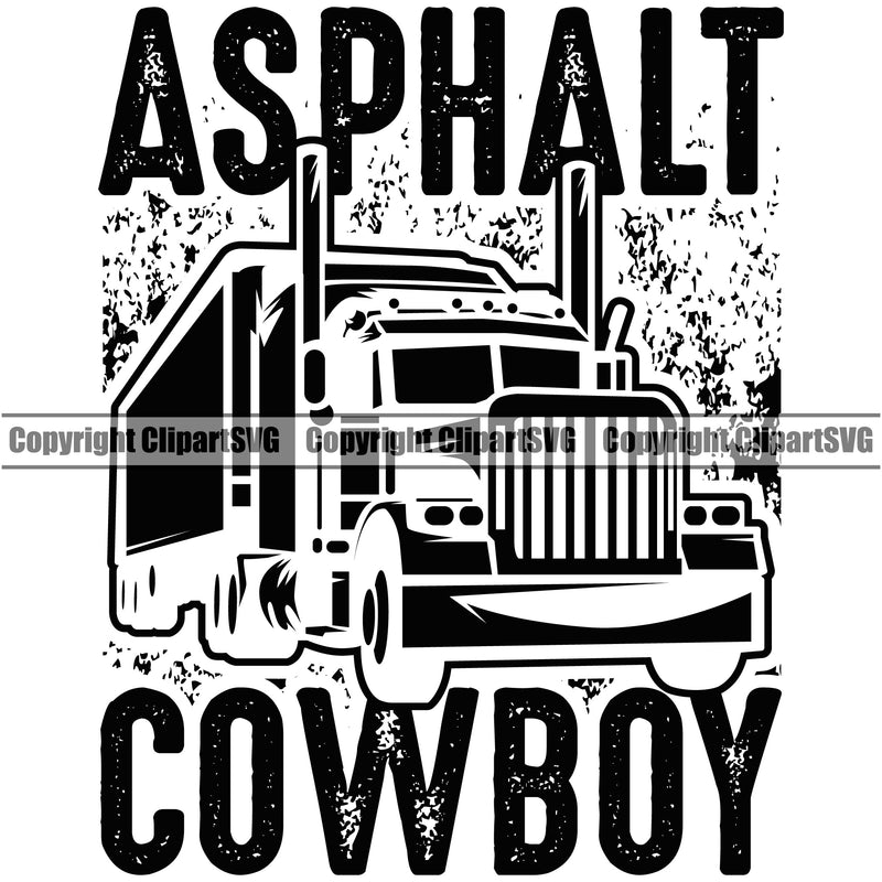 Transportation Truck Asphalt Cowboy Text Color Design Semi Tractor Trailer Big Rig 18 Wheeler Truck Driver Trucking Shipping Cargo Moving Business Company Logo Haul Hauler Clipart SVG