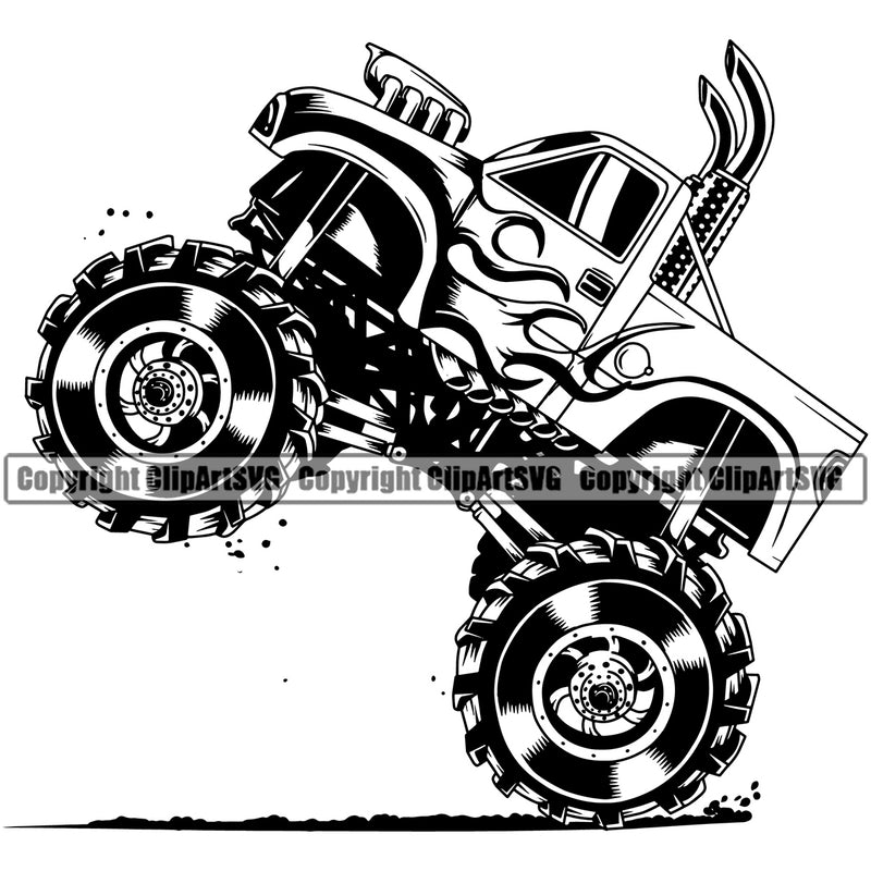 Transportation Truck Big Wheel Monster Black Color Design Element Truck Race Extreme Illustration Big 4x4 Auto Automotive Motorsport Offroad Off Road 4wd  Big Sport Sports