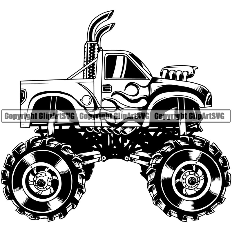 Transportation Truck Big Wheel Black Color Design Motorsport Offroad Off Road 4wd  Big Sport Sports Monster Truck Race Extreme Illustration Big 4x4 Auto Automotive Clipart SVG