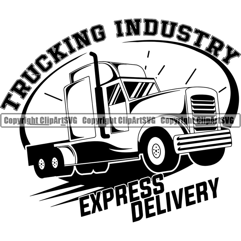 Transportation Truck Delivery Tractor Trailor Text Trucker Trucking Shipping Transport Cargo Vehicle Move Moving Business Company Logo Clipart SVG