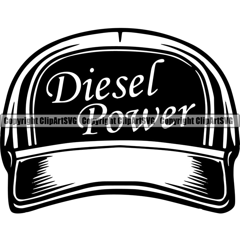 Transportation Truck Diesel Power Text Hat Semi Tractor Trailer Big Rig 18 Wheeler Truck Driver Trucker Trucking Shipping Transport Cargo Moving Business Company Logo Clipart SVG