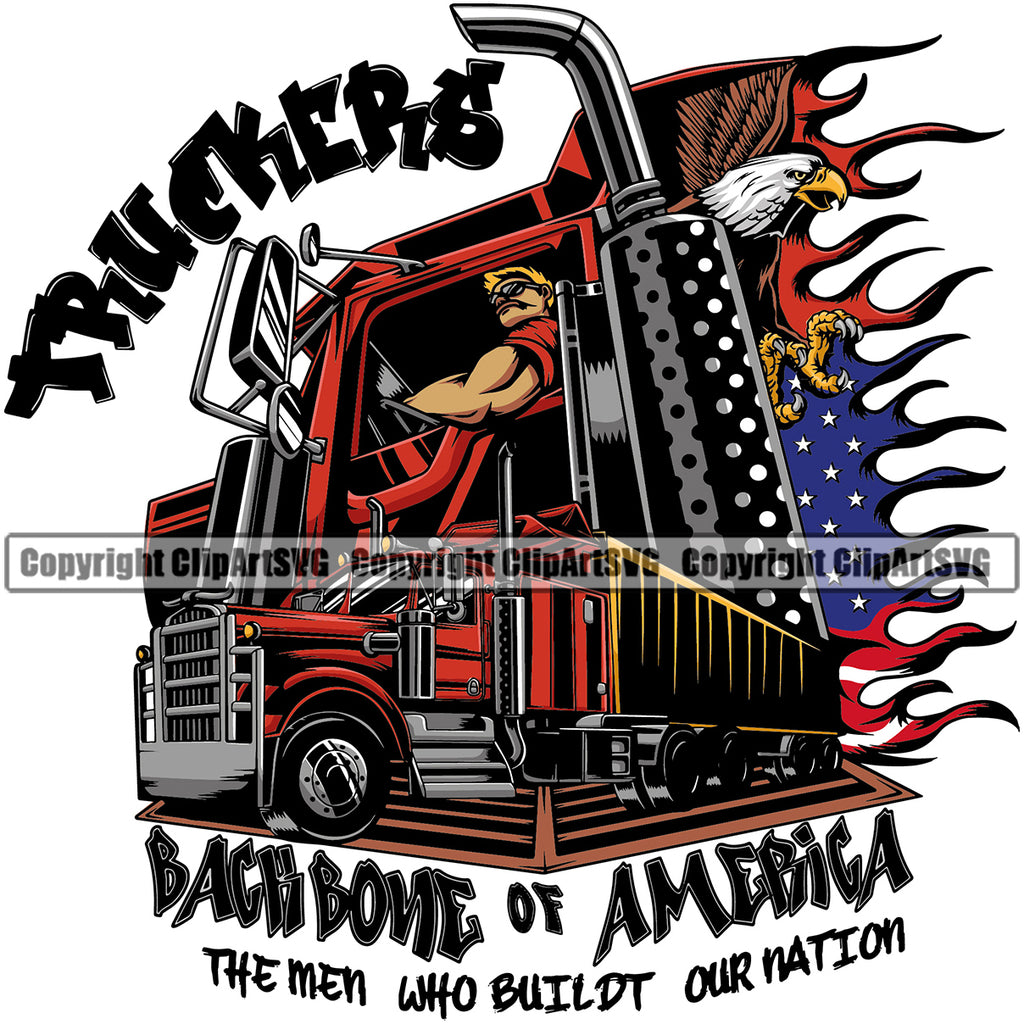 Transportation Truck Driver Backbone Of America Text Design Trailer Big Rig 18 Wheeler Truck Driver Trucker Trucking Shipping Transport Vector Haul Hauler Delivery Business Company Logo Clipart SVG