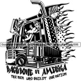 Transportation Truck Driver Backbone Of America Text Black Color Design Trailer Big Rig 18 Wheeler Truck Driver Trucker Trucking Shipping Transport Cargo Vector Commercial Vehicle Move Moving Business Company Logo Clipart SVG