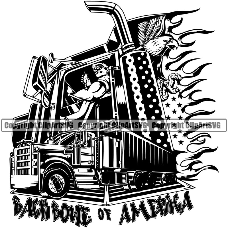 Transportation Truck Driver Backbone Of America Text Color Design Hauler Delivery Trailer Big Rig 18 Wheeler Truck Driver Trucker Trucking Shipping Transport Cargo Vector Commercial Vehicle Move Moving Business Company Logo Clipart SVG