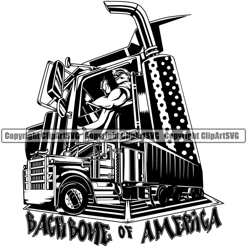 Transportation Truck Driver Backbone Of America Text Color Design  Commercial Vehicle Move Moving Trailer Big Rig 18 Driver Trucker Trucking Shipping Transport Cargo Vector Business Company Logo Wheeler Truck Clipart SVG