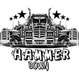 Transportation Truck Driver Hammer Down Trailer Big Rig 18 Wheeler Truck Driver Trucker Trucking Shipping Haul Hauler Delivery Moving Business Company Logo Clipart SVG