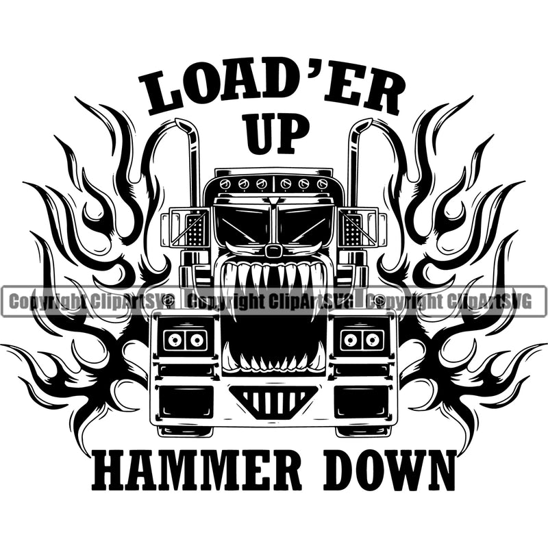 Transportation Truck Driver Load Commercial Vehicle Move Moving Business Semi Tractor Trailer Big Rig 18 Wheeler Truck Driver Trucker Trucking Shipping Transport Vector Clipart SVG