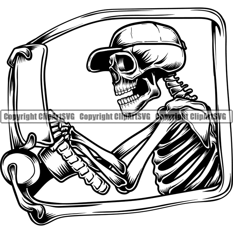 Transportation Truck Driver Skull Commercial Skeleton Vehicle Move Moving Business Company Logo Tractor Trailer Big Rig 18 Wheeler Truck Driver Trucker Trucking Shipping Transport Cargo Vector Clipart SVG