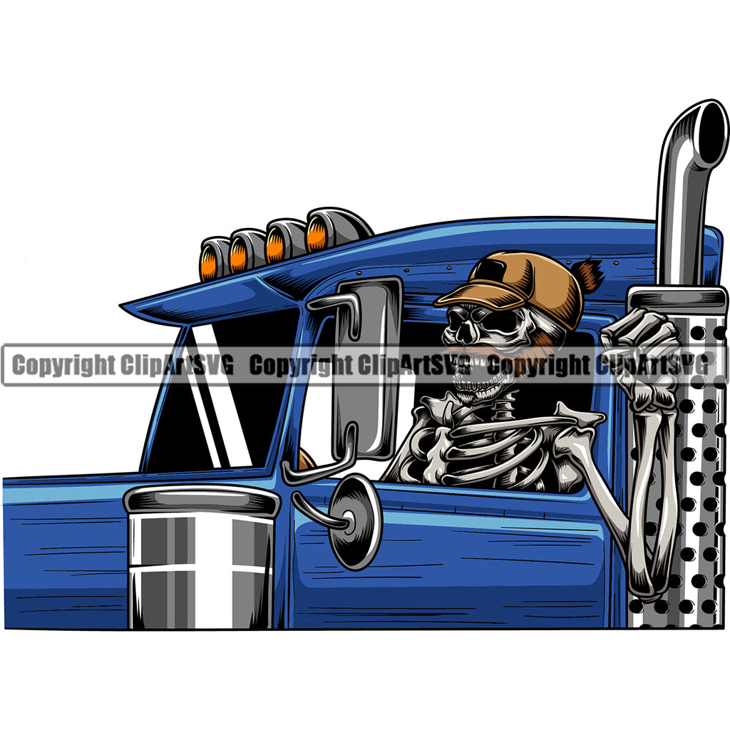 Transportation Truck Driver Skull Trucker Skeleton Design Trucking Shipping Transport Cargo  Haul Hauler Delivery Transportation Commercial Vehicle Move Moving Business Company Logo Clipart SVG