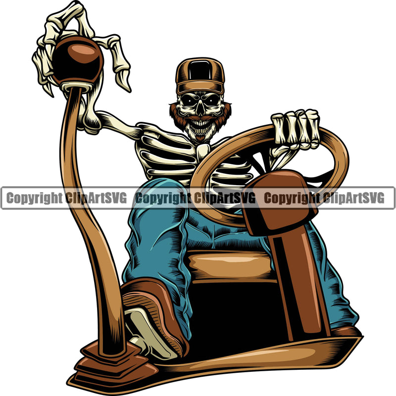 Transportation Truck Driver Skull Color Body Skeleton Design Commercial Vehicle Move Moving Business Company Logo Semi Tractor Trailer Big Rig 18 Wheeler Truck Driver Trucker Trucking Clipart SVG