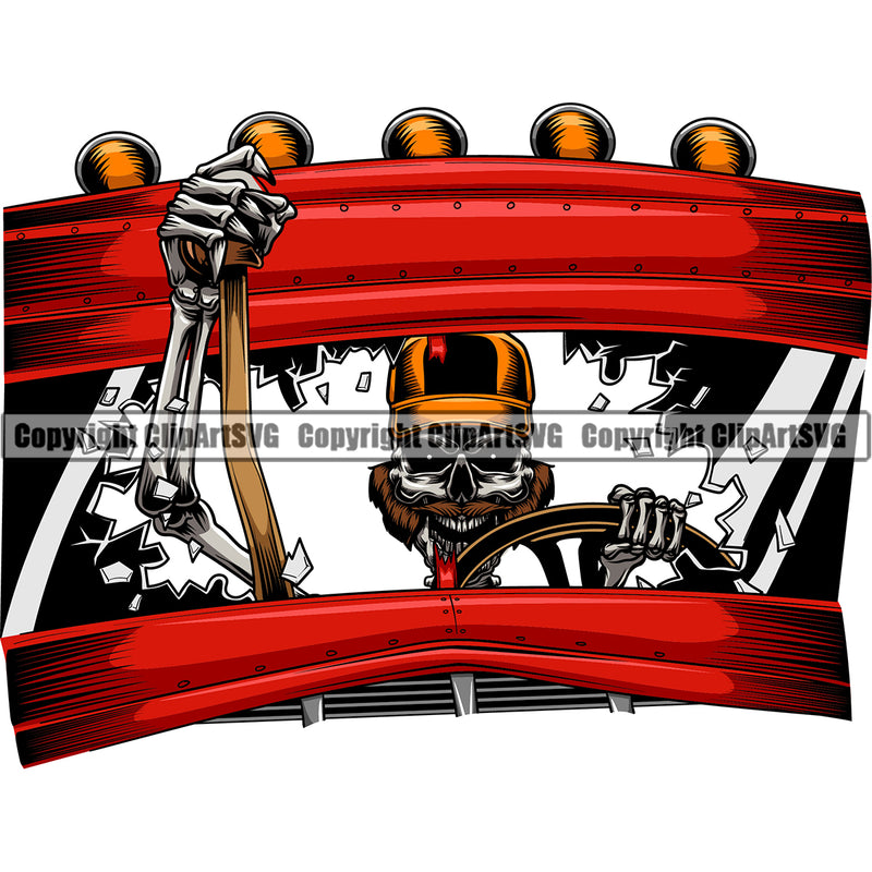 Transportation Truck Driver Skull Transportation Commercial Skeleton Design Vehicle Move Moving Business Company Logo Trucking Shipping Transport Cargo Haul Hauler Delivery Clipart SVG