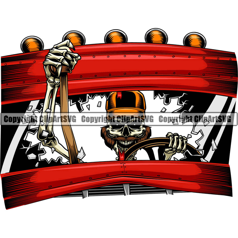 Transportation Truck Driver Skull Red Color Skeleton Design Element Vehicle Move Moving Business Company Logo Wheeler Truck Driver Trucker Trucking Shipping Transport Cargo Haul Hauler Clipart SVG