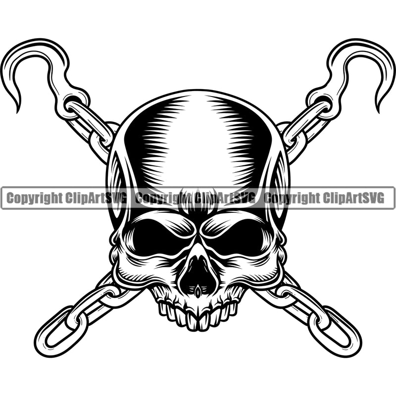 Transportation Truck Driver Skull Design Element Tow Truck Driver Towing Car Chain Hook Truck Semi Haul Hauler Trailer Transportation Vehicle Business Company Logo Clipart SVG