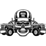 Transportation Truck Driver Skull Diesel Fuel Text Skeleton Design Semi Tractor Trailer Big Rig 18 Wheeler Truck Driver Trucker Trucking Shipping Commercial Vehicle Move Moving Business Company Logo Clipart SVG