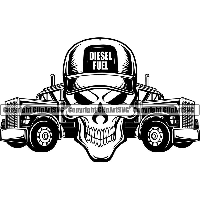 Transportation Truck Driver Skull Diesel Fuel Skeleton Design Element Haul Hauler Delivery Commercial Vehicle Move Moving Business Company Logo Wheeler Truck Driver Trucker Trucking Clipart SVG