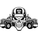 Transportation Truck Driver Skull Diesel Fuel Skeleton Design Element Haul Hauler Delivery Commercial Vehicle Move Moving Business Company Logo Wheeler Truck Driver Trucker Trucking Clipart SVG