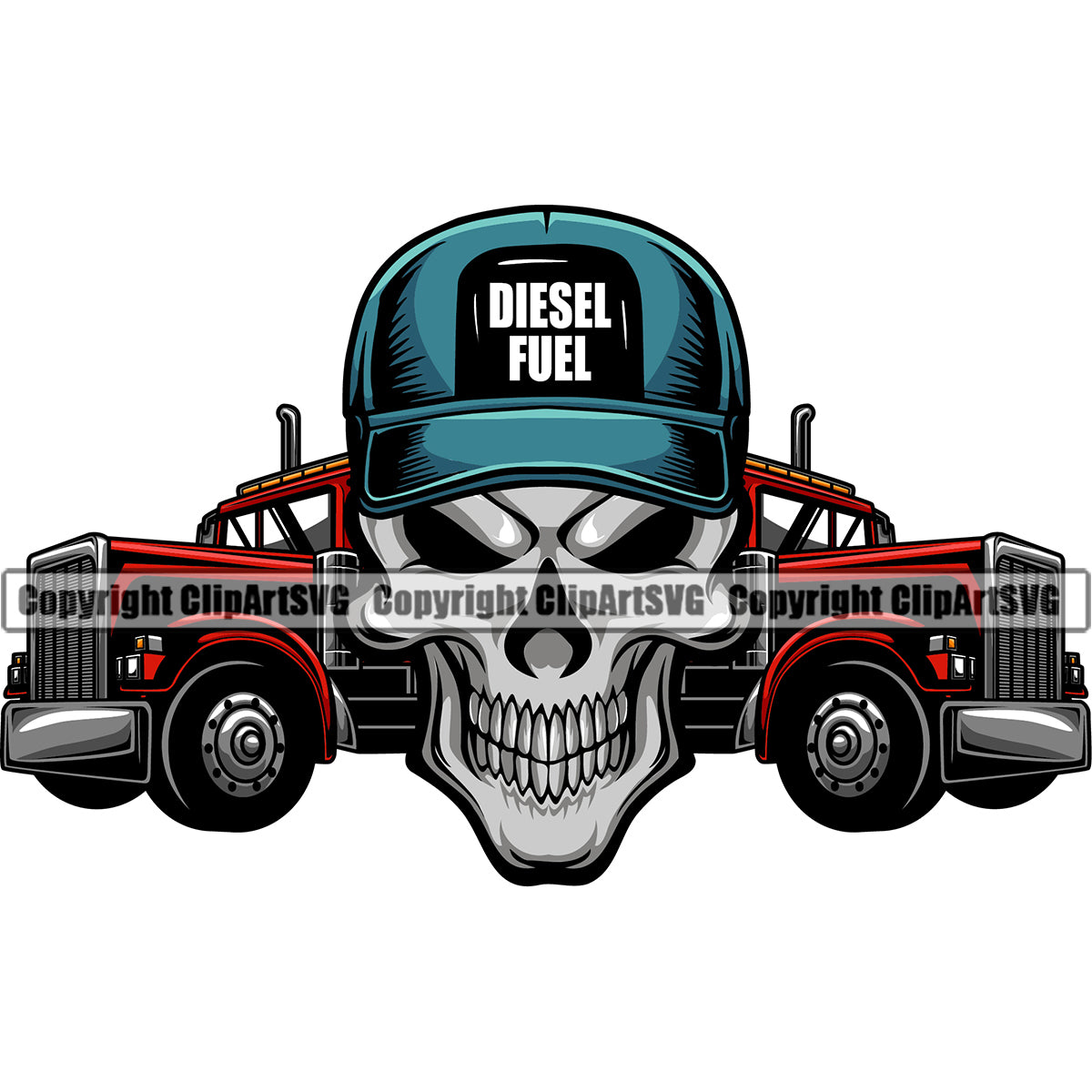 Transportation Truck Driver Skull Diesel Fuel Text Skeleton Design ...