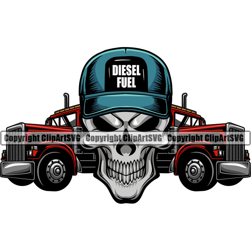 Transportation Truck Driver Skull Diesel Fuel Text Skeleton Design Driver Trucker Trucking Shipping Transport Cargo Commercial Vehicle Move Moving Business Company Logo Hauler Delivery Clipart SVG