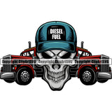 Transportation Truck Driver Skull Diesel Fuel Text Skeleton Design Driver Trucker Trucking Shipping Transport Cargo Commercial Vehicle Move Moving Business Company Logo Hauler Delivery Clipart SVG