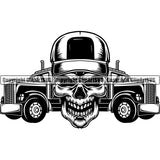 Transportation Truck Driver Skull Semi Tractor Skeleton Vector Trailer Big Rig 18 Wheeler Truck Driver Trucker Trucking Shipping Haul Hauler Business Company Logo Clipart SVG