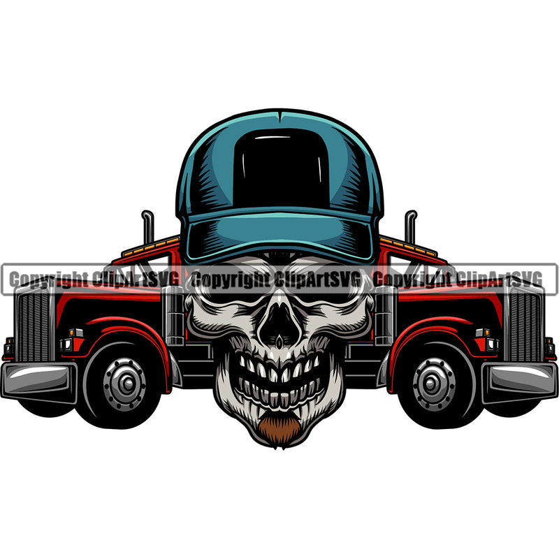 Transportation Truck Driver Skull Color Skeleton Design Commercial Vehicle Move Moving Business Company Logo Hauler Delivery Driver Trucker Trucking Shipping Transport Cargo Semi Clipart SVG