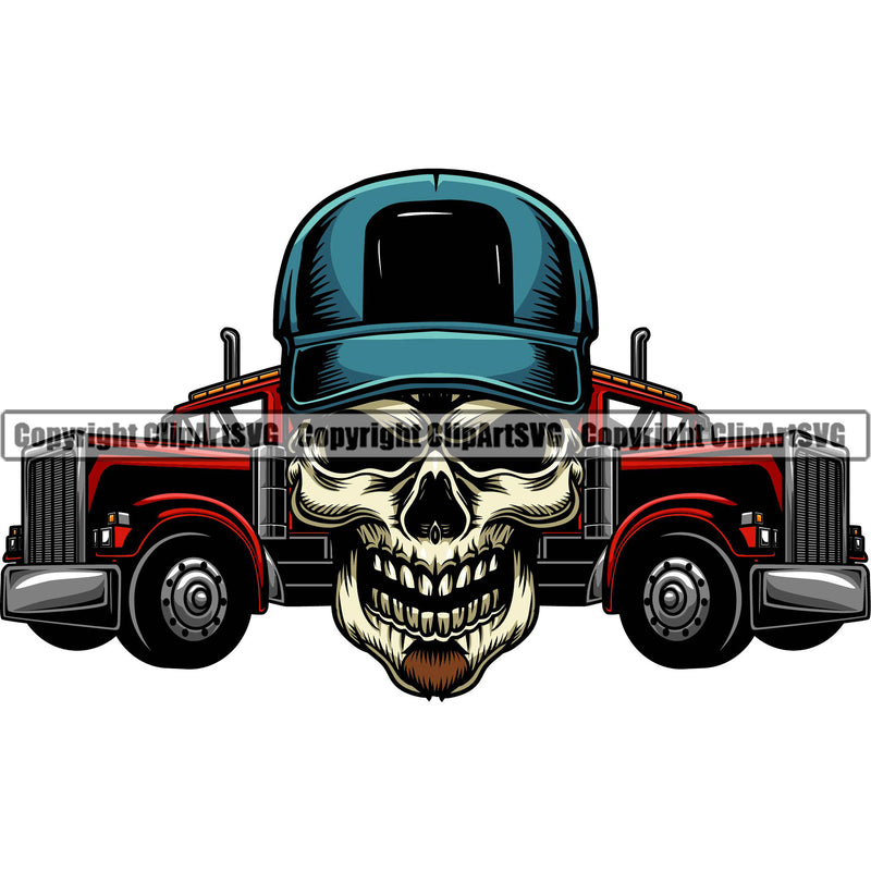 Transportation Truck Driver Skull Color Skeleton Design Element Trucker Trucking Shipping Transport Cargo Haul Hauler Delivery Business Company Logo Vector Clipart SVG