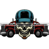 Transportation Truck Driver Skull Color Skeleton Design Element Trucker Trucking Shipping Transport Cargo Haul Hauler Delivery Business Company Logo Vector Clipart SVG